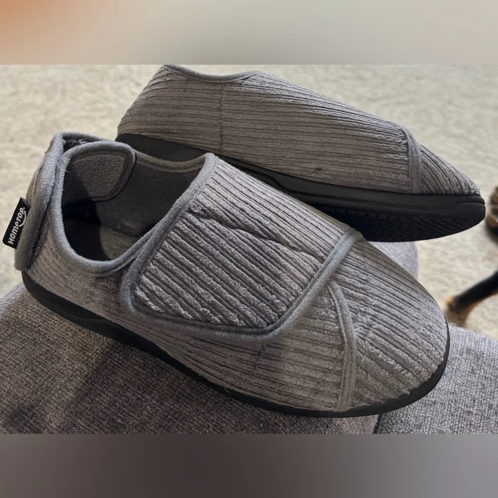 Hometop Grey House Slippers Traction Hard Soles Double Velcro Woman 9 Elderly - Picture 2 of 9